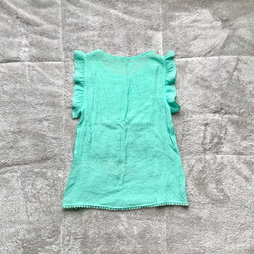 Turquoise Button Down Ruffled Sleeve Top - Picture 3 of 7
